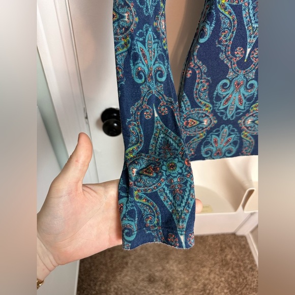 Free People Aloha Lace Up Long Sleeve Stretch Paisley Print Pattern Shirt #1588 - Picture 5 of 9